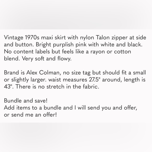 Vintage 1970s Alex Colman Bright Pink Maxi Skirt Size Small - Picture 11 of 11